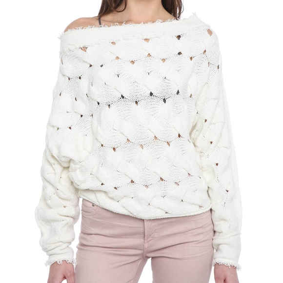FREE PEOPLE DESERT SANDS CABLE COTTON white Sweater XS new with tags - Picture 2 of 6